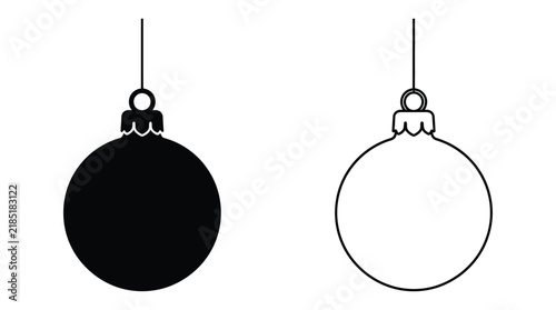Two christmas ornaments one solid and one outlined are shown as a silhouette