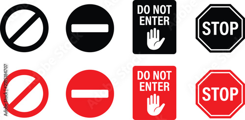 Prohibited warning sign icons collection featuring various safety symbols rendered as vector on transparent background