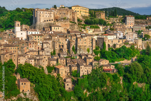 Sorano Hilltop Medieval Town View Tufa Rock Maremma Tuscany
