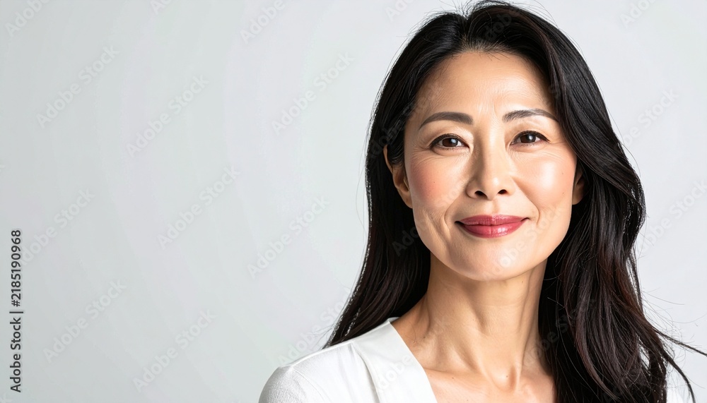 Fototapeta premium 透明感と上品さを兼ね備えた30代女性のナチュラルビューティーポートレート