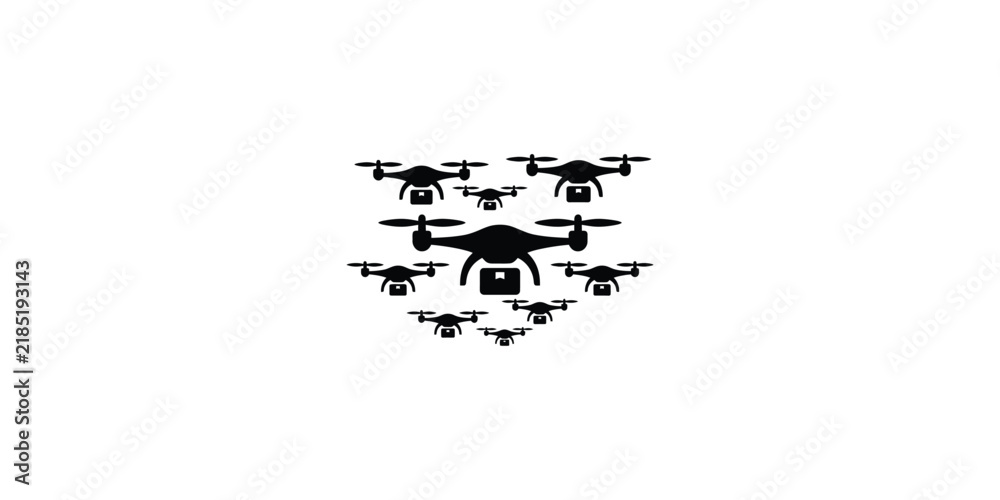 Fototapeta premium A swarm of delivery drones carrying packages icon set.