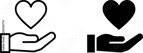 Heart in hand charity care icon set vector illustration