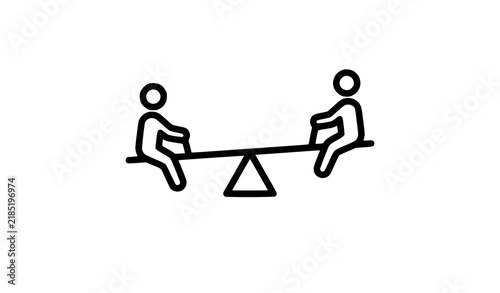 Картината върху платно Equality balance seesaw with equal people editable outline single line vector ic