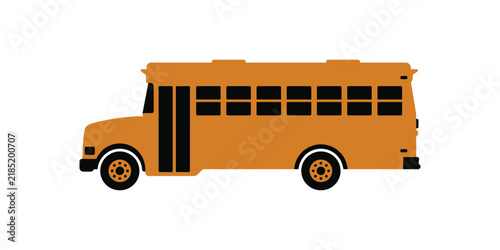 Flat vector illustration of a yellow school bus side view.