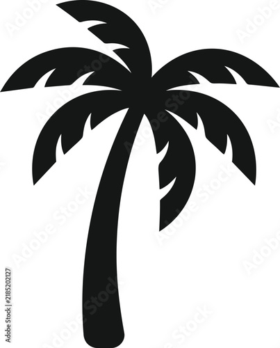 Simple black silhouette of a tropical palm tree with large fronds on white background