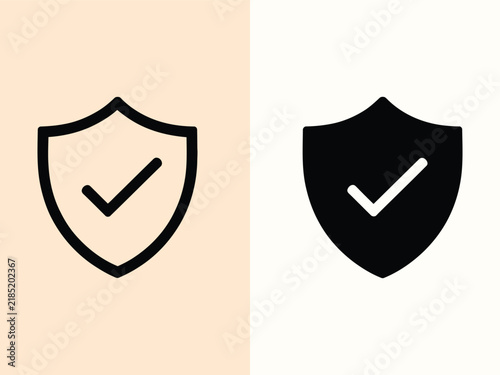 Fotografie Two shield icons with check marks representing digital security and verified pro