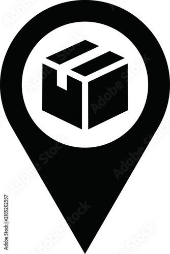Delivery location icon featuring a package inside a map marker symbol