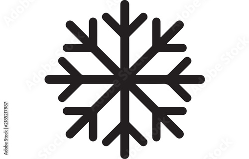 Minimalist snowflake vector graphic illustration featuring a bold black symmetrical design element perfect for creative winter holiday seasonal branding projects