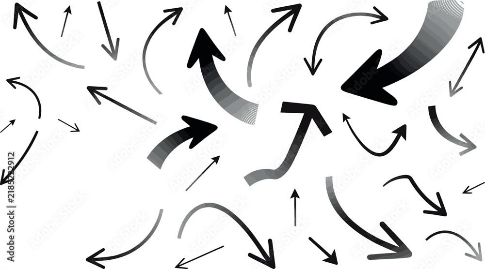 Fototapeta premium Hand Drawn Arrows Pointing in Various Directions on White Background