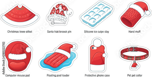 Red Santa Hat Floating on a Frozen Lake in a Serene Snowy Winter Wonderland Landscape Scene