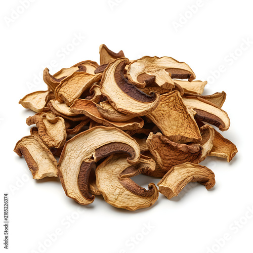 A pile of sliced dried brown mushrooms for cooking ingredients