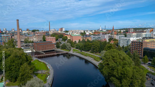 Konstfotografi Aerial view of dam and Tammerkoski channel during bright summer day Tampere