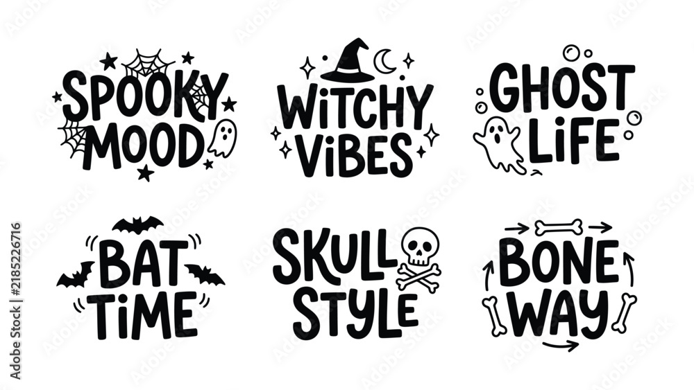 Obraz premium Halloween theme typography sticker collection with spooky icons and holiday phrases