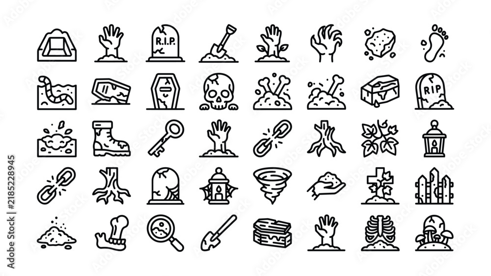 Fototapeta premium Collection of Halloween and spooky themed icons with transparent backgrounds for creative projects