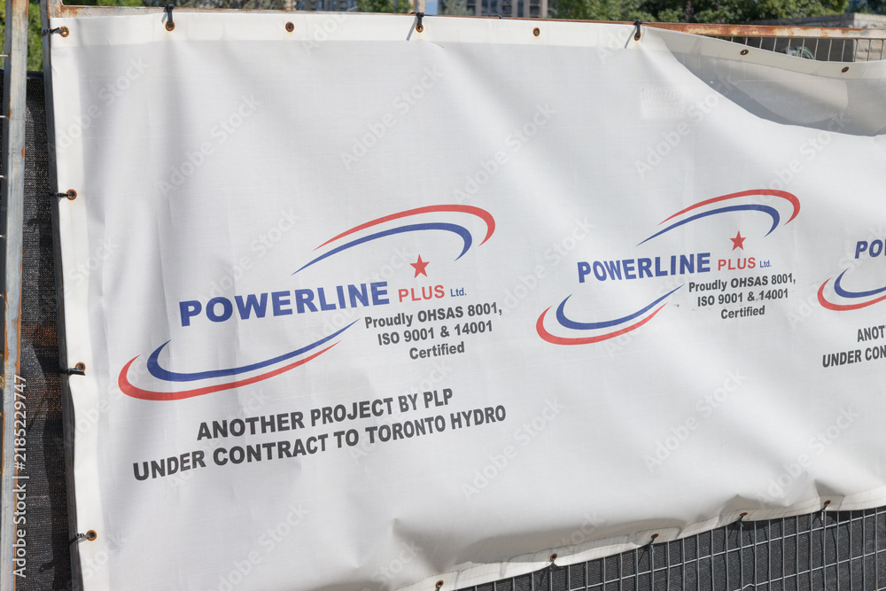 Fototapeta premium banner with sign for Powerline Plus, a utility contractor, (based in Scarborough), Toronto