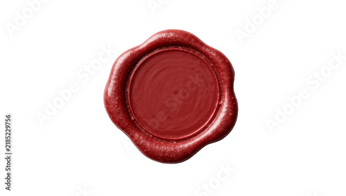 Shiny red wax seal with glitter texture, isolated on transparent background