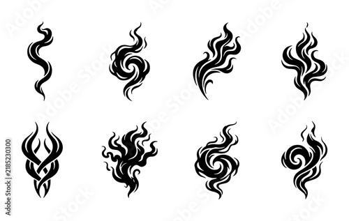 Black Smoke Swirls, Wisps, and Curls Vector Icons Set: Abstract Organic Shapes for Design