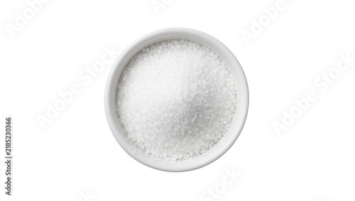 Canvastavla Granulated white sugar piled high in a white ceramic bowl, isolated on transpare