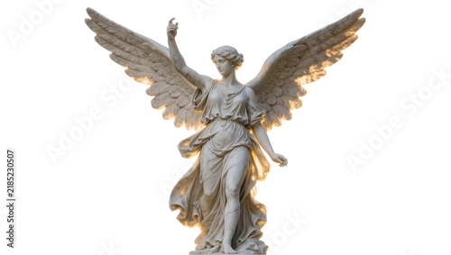 Konstfotografi Classical marble angel statue with outstretched wings, isolated on transparent b