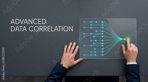 Fototapeta Business professional interacting with digital data flow interface for advanced correlation analysis.