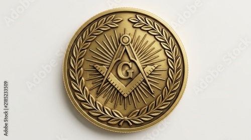 Elegant golden freemasonry medallion featuring traditional masonic symbols