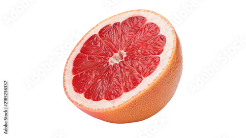 Half slice of fresh ripe red grapefruit isolated on transparent background