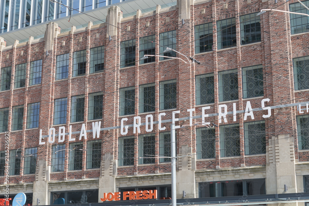 Fototapeta premium Loblaw Grocerteria headquarters and warehouse now the West Block development located at 500 Lake Shore Blvd W, northeast corner of Bathurst St, Toronto