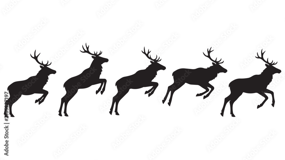 Fototapeta premium Five Deer Silhouettes Running in Sequence