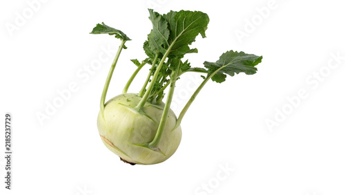 Konstfotografi Fresh raw green kohlrabi cabbage turnip crop isolated on transparent background