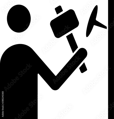 A construction worker is nailing a surface with a hammer, for a contractor service portal and repair-related infographics