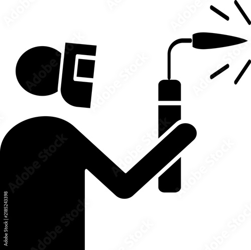 Icon of a welder wearing a protective helmet with a face shield while holding a welding tool