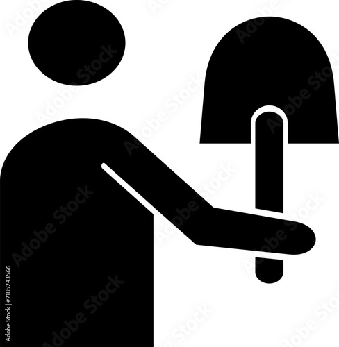 Construction laborer or handyman holding a digging shovel or spade tool
