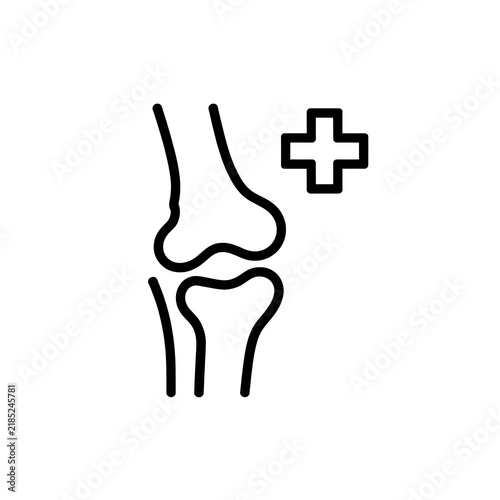 Knee joint bone medical icon with cross symbol