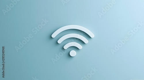 A 3D white wifi signal icon set against a clean soft blue background. Represents modern wireless connectivity and digital communication technology solutions.