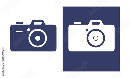 Minimalist digital camera icon set in dark blue and white colors for web design and interface.