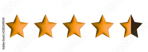 Four point five star rating scale with half score on transparent background. 3D elements