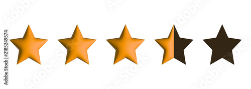 Three point five star rating scale with half score on transparent background. 3D elements