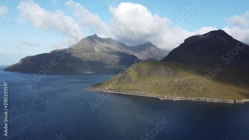 Peaceful Drone Flight Along Camasunary Bay Coast with Bothy and Mountains, Isle of Skye
