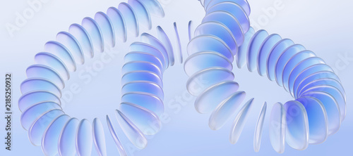 Glass glossy gradient circle wave refraction semitransparent abstract futuristic background. Creative shape hologram dynamic motion premium poster cover wallpaper. 3d rendering