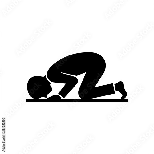 Muslim Person Praying in Prostration Black Silhouette Icon