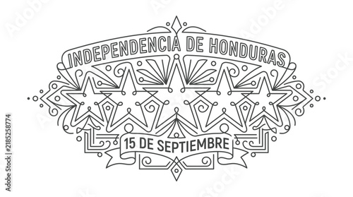 Ornamental Monoline Design for Honduras Independence Day on September 15th with Stars