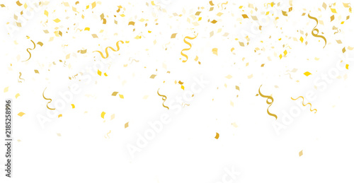 Bright Yellow and Golden Confetti with Swirling Streamers Falling on White Background for Festive Celebration, Birthday, New Year Event Vector