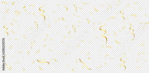 Golden Confetti and Swirling Streamers Scattered on Transparent Background for Party, Celebration, Birthday, Festival, Luxury Event Vector Decoration