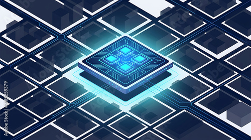 Obraz na płótnie AI Microchip Processor on Smart City Digital Grid Background