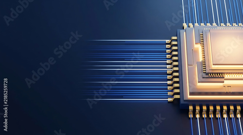 Obraz na płótnie CPU Microchip Processor with Fast Data Lines Background