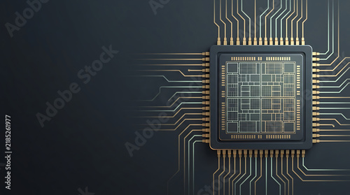 Obraz na płótnie CPU Microchip Processor on Circuit Board Technology Banner