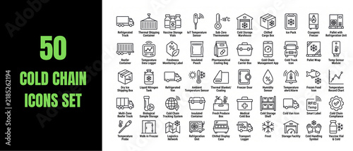 Cold chain icons set logistics and temperature controlled supply chain line symbols