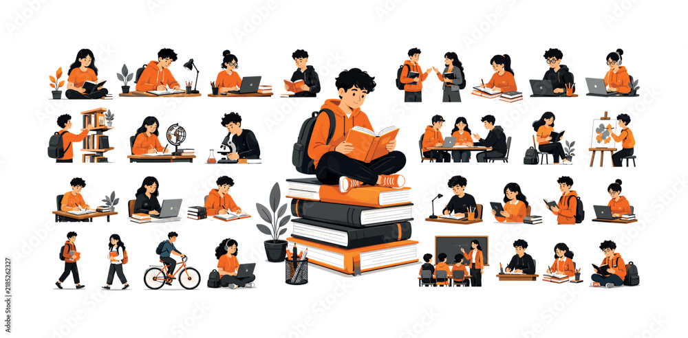 Fototapeta premium Diverse students engaged in various educational activities and learning pursuits