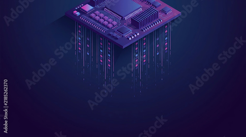 Obraz na płótnie CPU Microchip Processor with Digital Data Stream Background