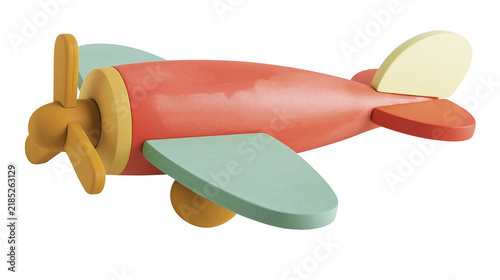 фотографія Isolated colorful wooden toy airplane, classic design for children's imaginative
